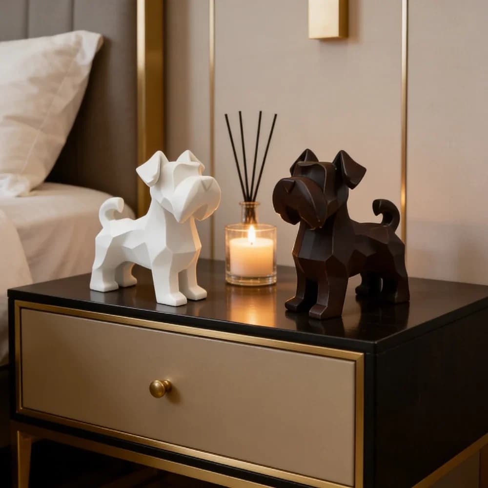 Schnauzer Dogs Figurines 3D Printed Resin Dogs Statue Minimalist Ornaments Home Decor for Living Room Bedroom Office Pets Gifts