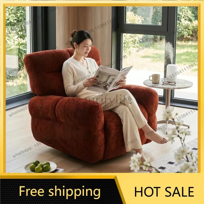 PG single sofa retro chenille fabric reclining and sleeping red electric multi-functional lazy sofa chair