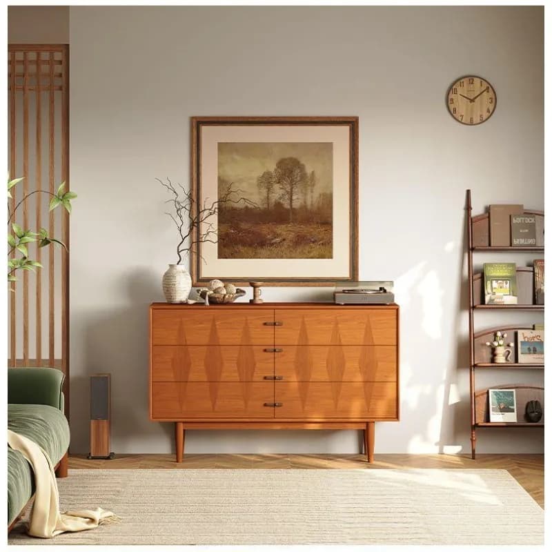 Teak solid wood medieval solid wood veneer French retro modern simple bedroom bedside six chest