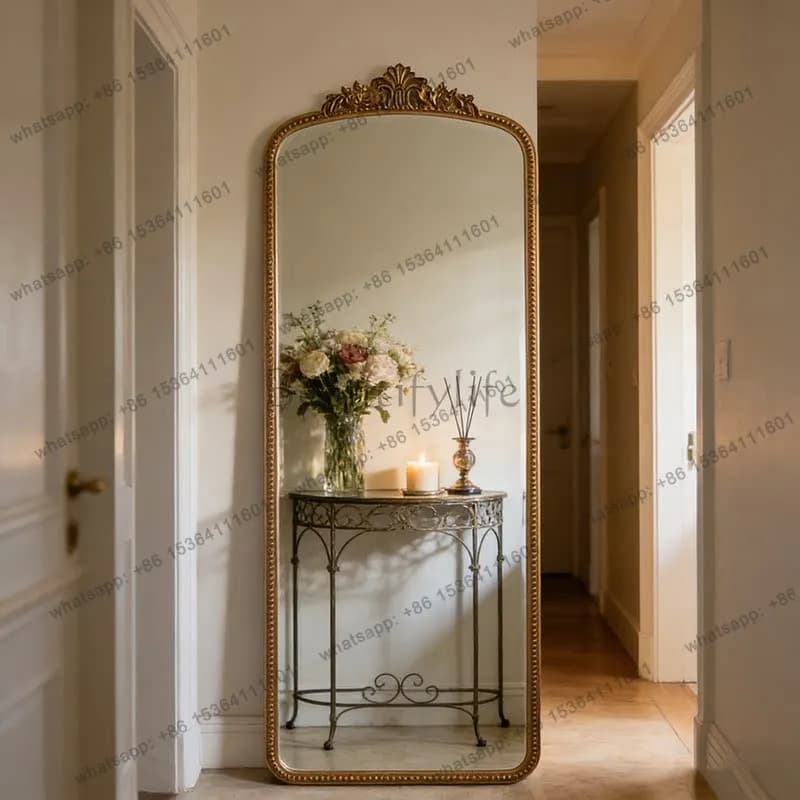 yj9 French retro full-body mirror carved cloakroom classical floor mirror