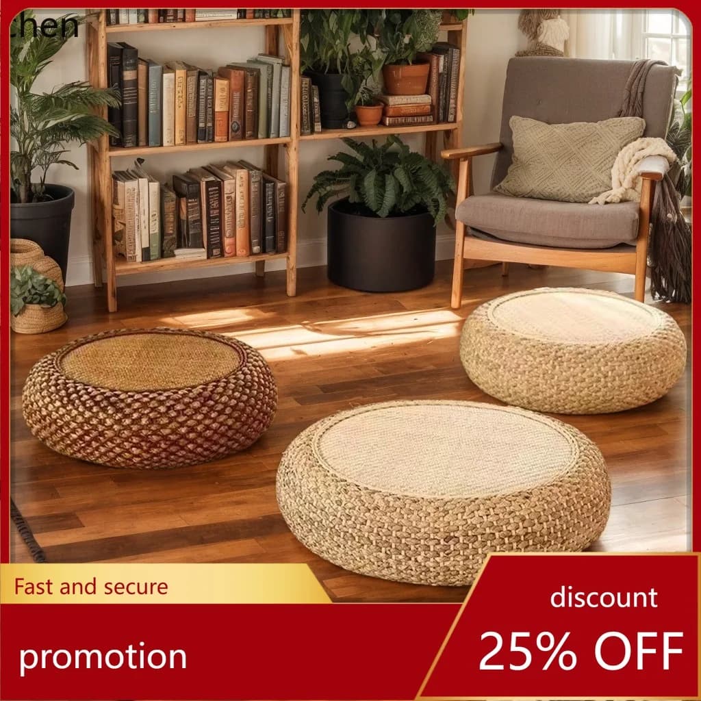 HXL Rattan Woven Low Stool for Living Room, Round Seat Stool, Leisure Balcony Bay Window Ottoman