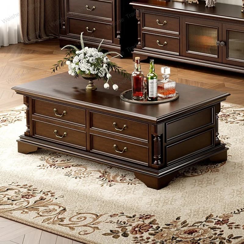 All solid wood retro coffee table TV cabinet combination living room rural storage pure solid wood coffee table