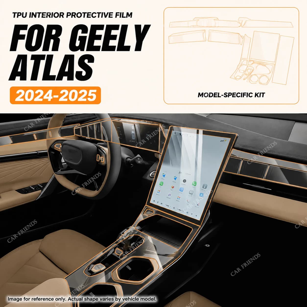 GEELY Atlas 2025 Transparent TPU Interior Protective Film Dashboard Anti-Scratch Cover