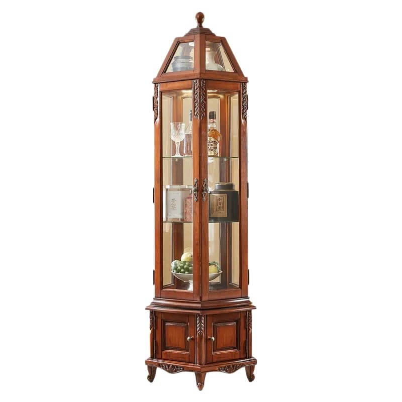 LMM American retro solid wood corner cabinet 360 ° rotating glass display cabinet