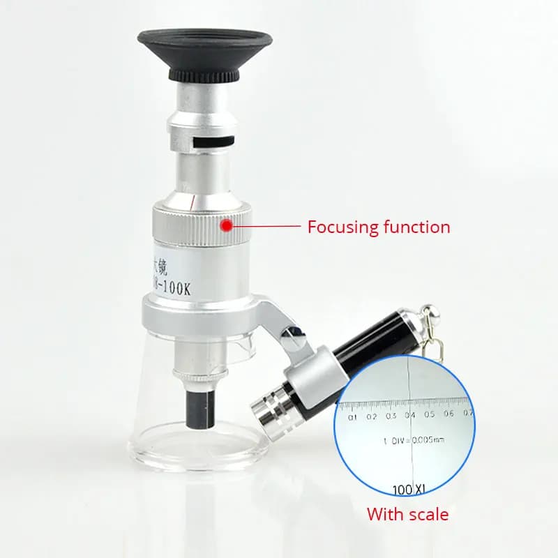 DIV 0.01mm 0.005mm High Foot Magnifier 50X 100X Pocket Microscope LED Scale Loupe Textile Printing Tools