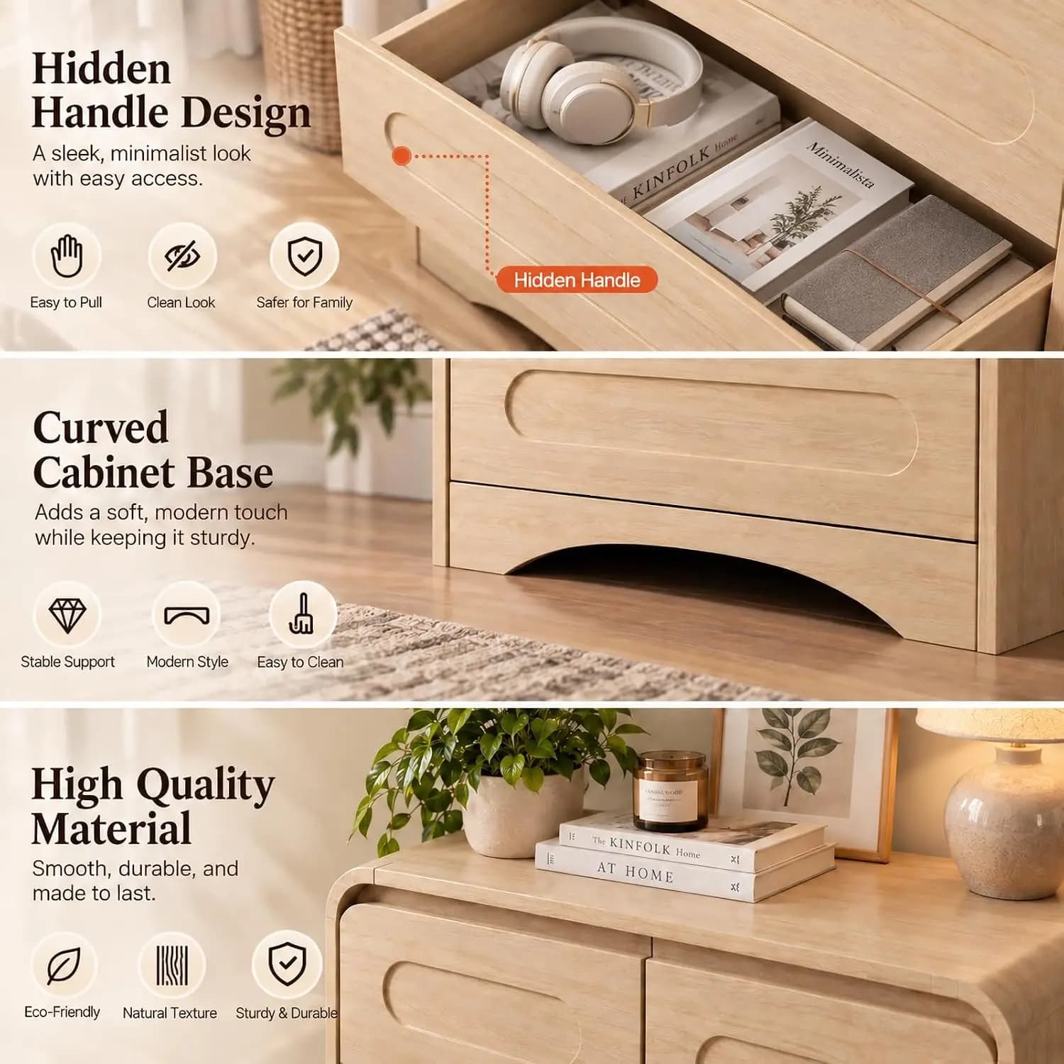 44" Tall Nightstand, 6 Drawers Nightstand for Bedroom, Oak