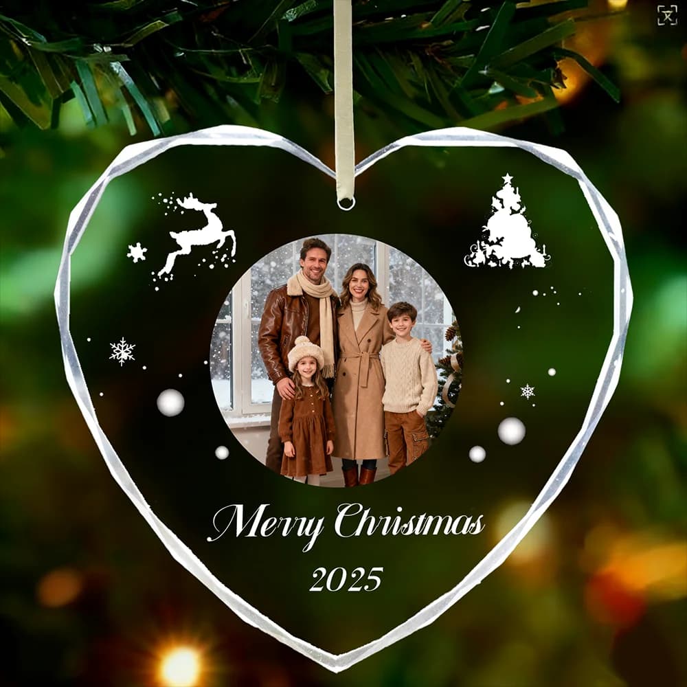 Personalized Christmas Ornament,Custom Photo&Name Crystal , First Christmas Keepsake Gift For Couples Family, Xmas Tree Decor