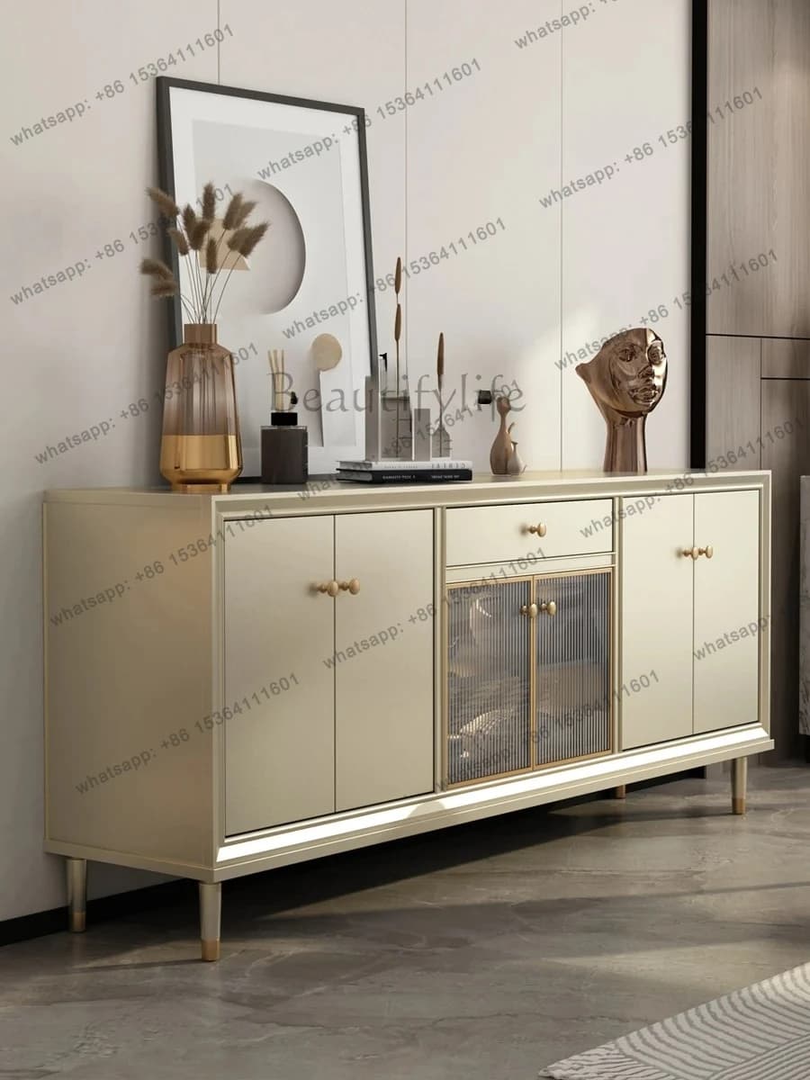 solid wood dining side cabinet light luxury simple home locker home living room champagne gold entrance