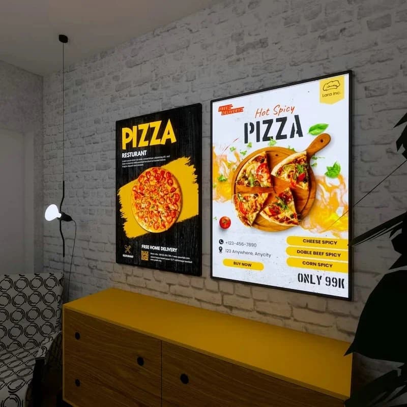 Ultrathin LED Advertising Light Box Tempered Glass Lighted Menu Board Exchangeable Poster Restaurant Cafe Wall Mounted Billboard