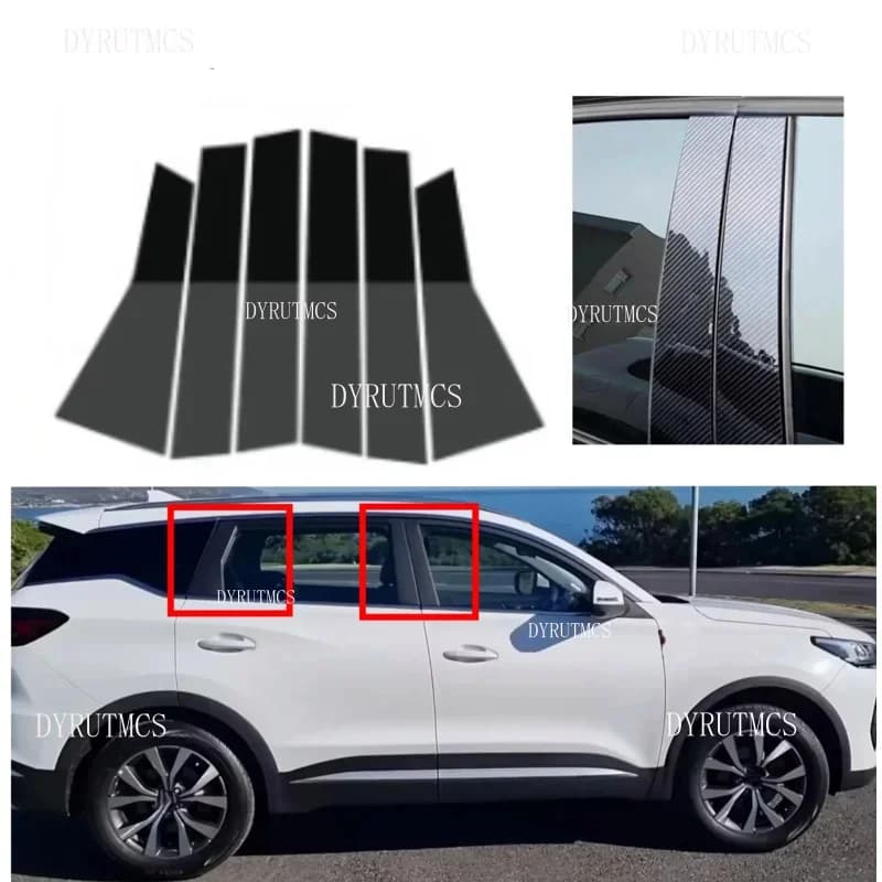 Glossy Black Pillar Post Fit For Chery Tiggo 7 Pro Plus 2020-2024 Door Window Column BC Trim Sticker Cover Silver Carbon