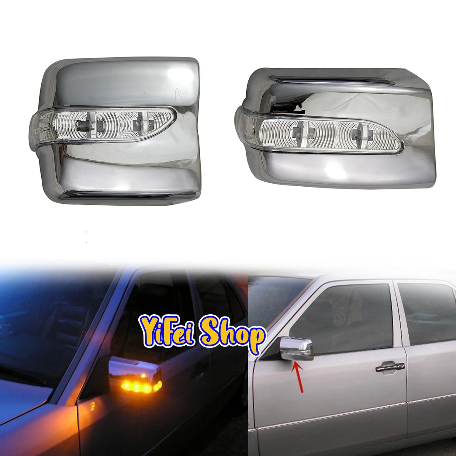 Car Upgrade Chrome Rearview Accessories Plated Trim For Mercedes Benz W124 1984-1996 Door Mirror Cover With LED Left-hand Drive