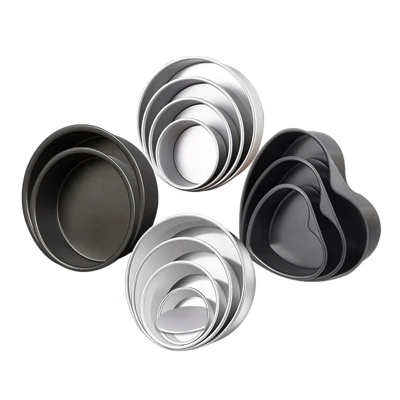 A full set of small, medium and large non-stick aluminum anodizing removable cake molds for ovens