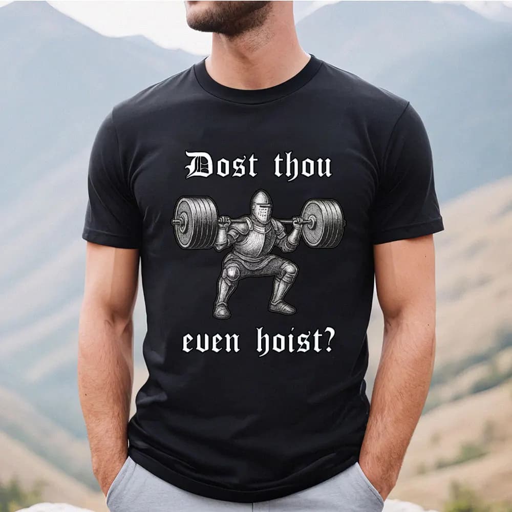 Medieval Gym T-Shirt: Funny Knight Weightlifting Tee Men Clothing Vintage T Shirt Graphic T Shirts Funny Tee Tops Short Sleeve