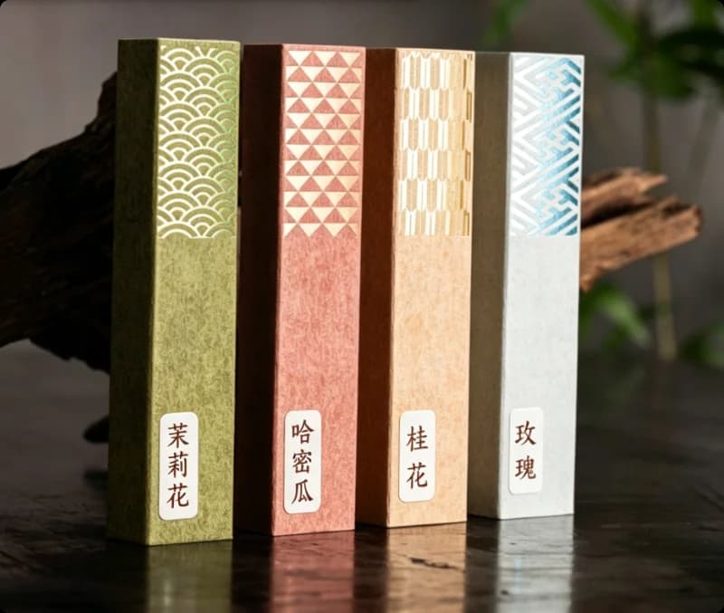 Natural Floral & Fruity Scent Incense Sticks (10.5cm, 10g) – Vintage-Style Gift Box with Wooden Holder and Drawer-Slide Design