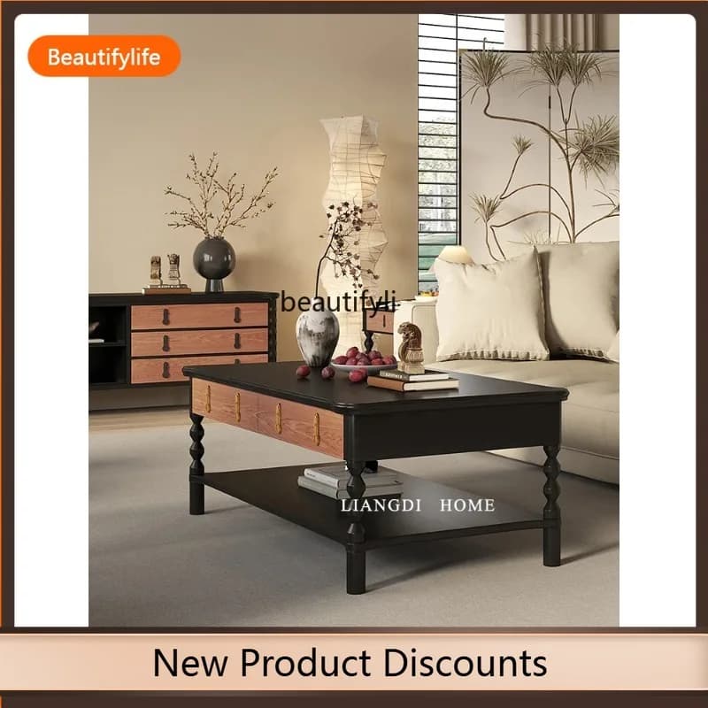 F109 American solid wood coffee table TV cabinet combination log living room sofa storage table tea table