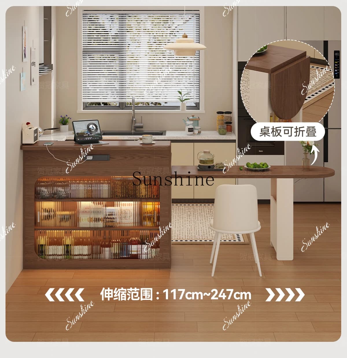 Open kitchen bar island table dining table integrated medium and ancient style small apartment solid wood living room partitionP