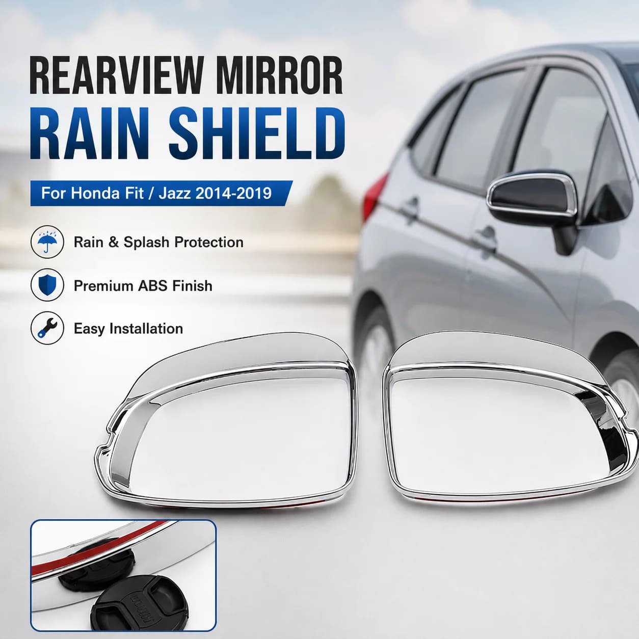 Rearview Mirror Rain Shield for Honda Fit/Jazz 2014-2019 ABS Electroplated