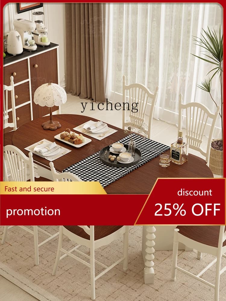 CZZ Solid Wood Oval Dining Table and Chair Set for Home Restaurant Rectangular Dining Table