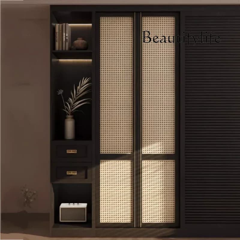 BJ Drawers Locker Tall Wardrobes Rattan Luxury Bedroom Sliding Door Clothes Closet Organizer Storage Guarda Roupas Furniture