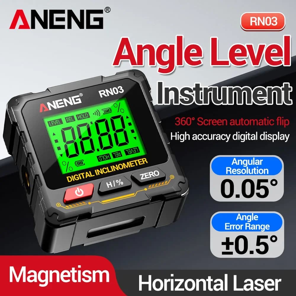 Digital Angle Level Laser Instrument 360°Screen Automatic Flip Four-sided Strong Magnetic Inclinometer Universal Tool ANENG RN03