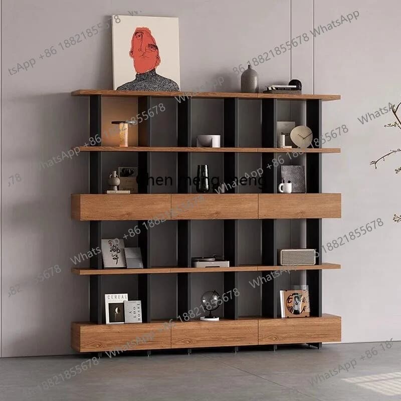Industrial style solid wood, bookcase office, shelf living room floor-to-ceiling display reading rack