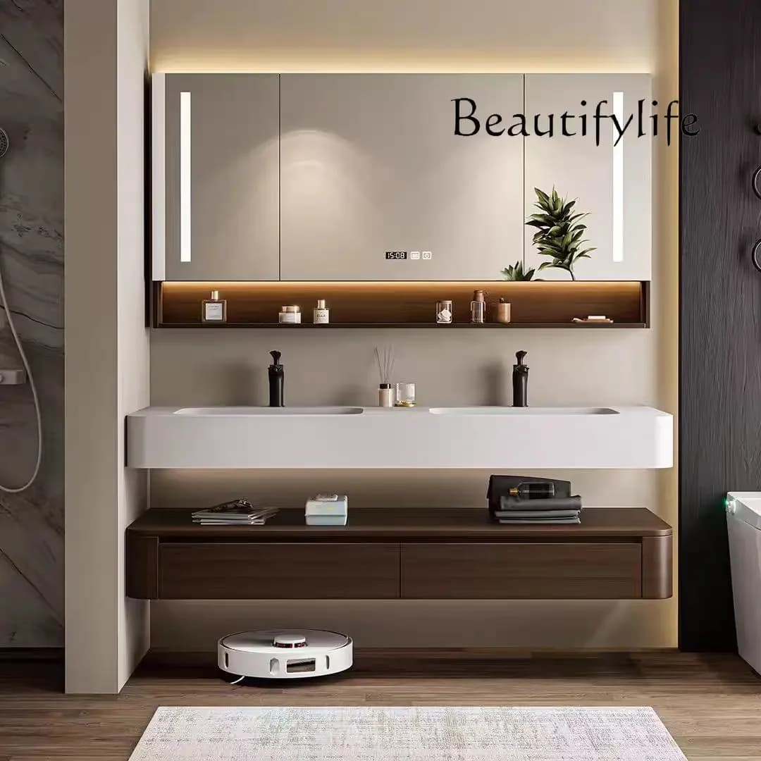 X Integrated Basin Italian Wabi Style Bathroom Cabinet Combination Oak Bathroom Double Basin High-end Washstand