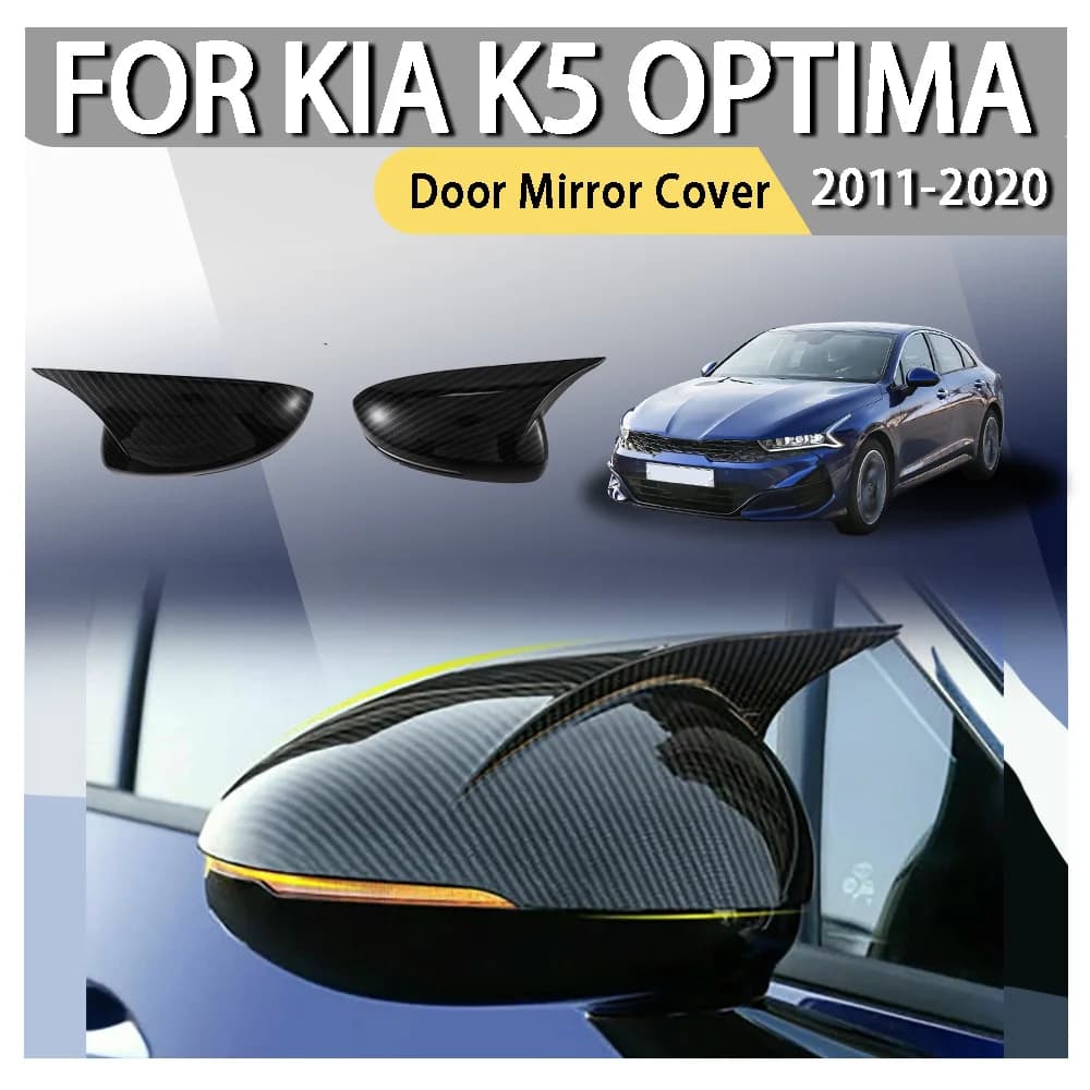 Car Side Door Rearview Horn Mirror Cover For KIA K5 Optima 2011-2015/2016-2020 Cap Sticker Trim ABS Carbon Fiber Style Black