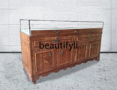 Solid Wood Household Jewelry Display Cabinet Jade Cabinet Fine Jewelry Glass Display Cabinet Mall