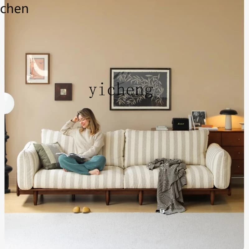 YFY  solid wood sofa medieval small apartment living room removable and washable oak down straight sofa
