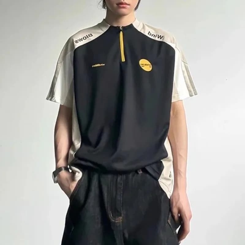 Half Zip Contrasting Color Patchwork Jersey Tops Men Summer Short Sleeved Cool Quick Drying T-shirt Unisex Sports Cycling Suit