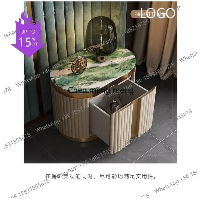 M183 Light luxury bedside table leather fashion marble high-end villa custom bedside table