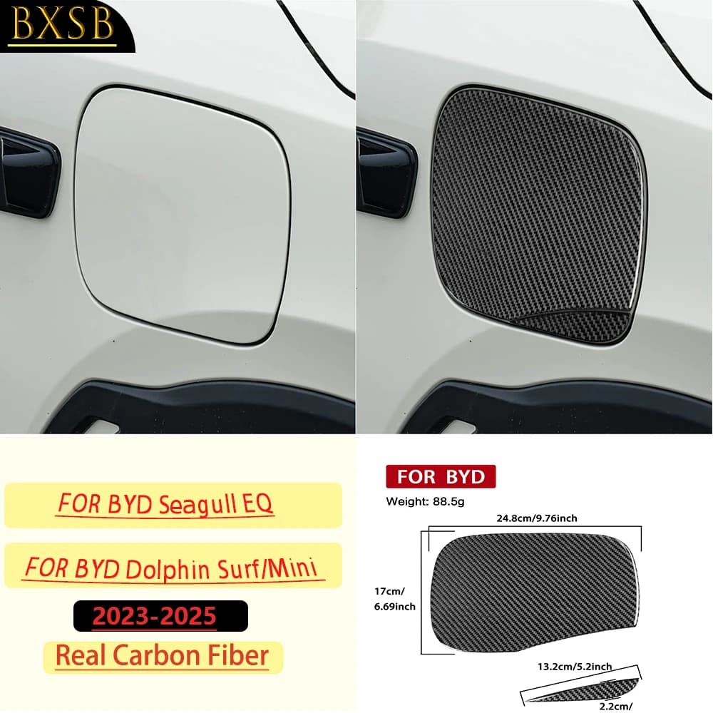 Real Soft Carbon Fiber For BYD Seagull EQ/Dolphin Surf/Mini2023-2025 Car Fuel Tank Cap Panel Trim Sticker Interior Accessories