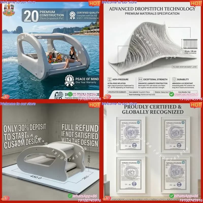 2026 Yacht Solar Powered Inflatable Pontoon Boat Leisure Yacht with Electric Motor Inflatable Boat House