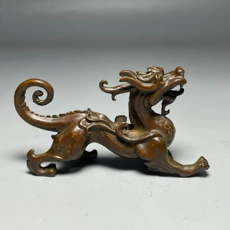 Retro Aged Copper Solid Pixiu Beast Tea Pet Entryway Living Room Office Fortune Desktop Ornaments Crafts Gifts