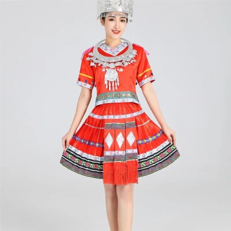 Hmong Dance dress Tradition Chinese Folk Dance Women Short Style Stage Miao Ethnic Minority Dance Costume