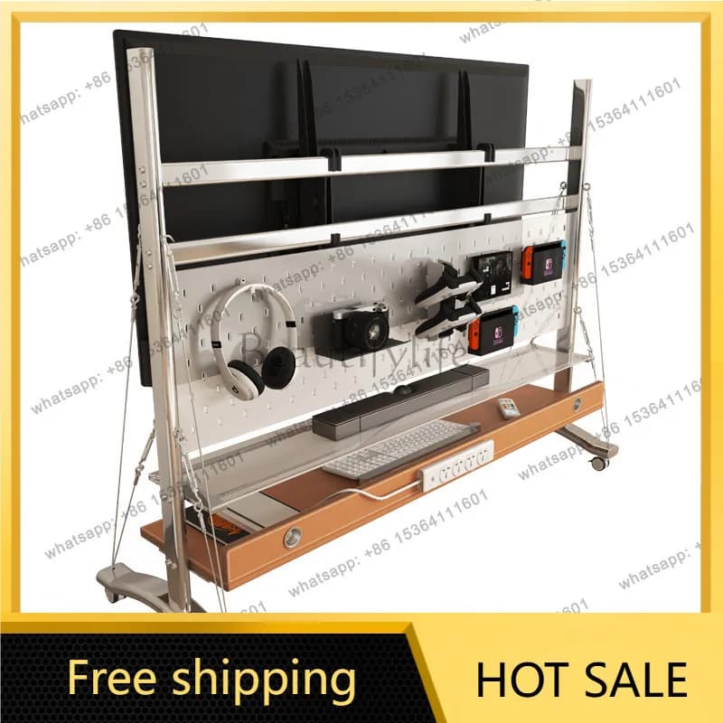 PG Living Room TV Movable Stand Floor Bauhaus Stainless Steel 65/75/85 TV Shelf with Wheel