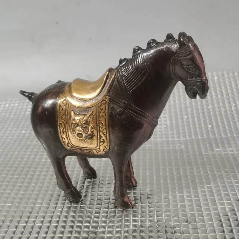 Antique Collectible Gilt Tang Ornament, Bronze Zodiac Horse Home , Gift Decoration