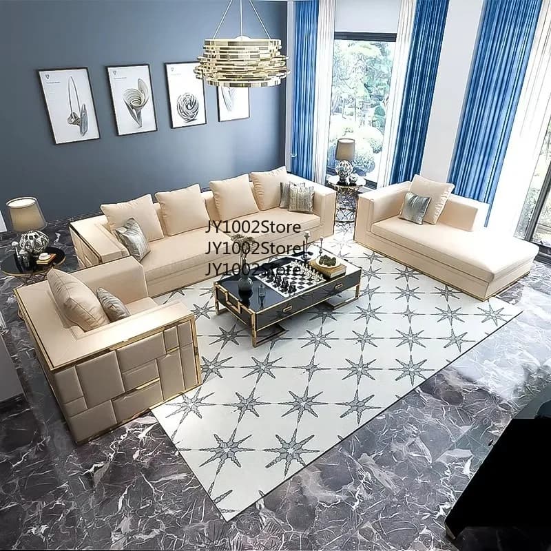 Post-Modern Multi-Seat Leather Sofa Simple Straight Row for Living Room Bedroom Bathroom School Park-New Design Complete Set