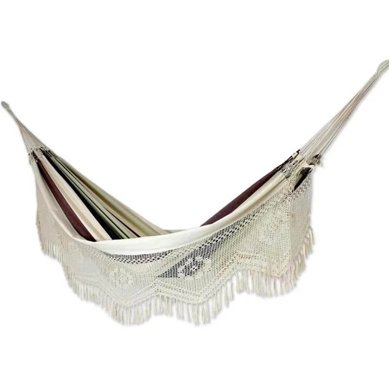 Outdoor Handmade Fiber Lace Hammock Striped Hammock Cotton Swing Hammock