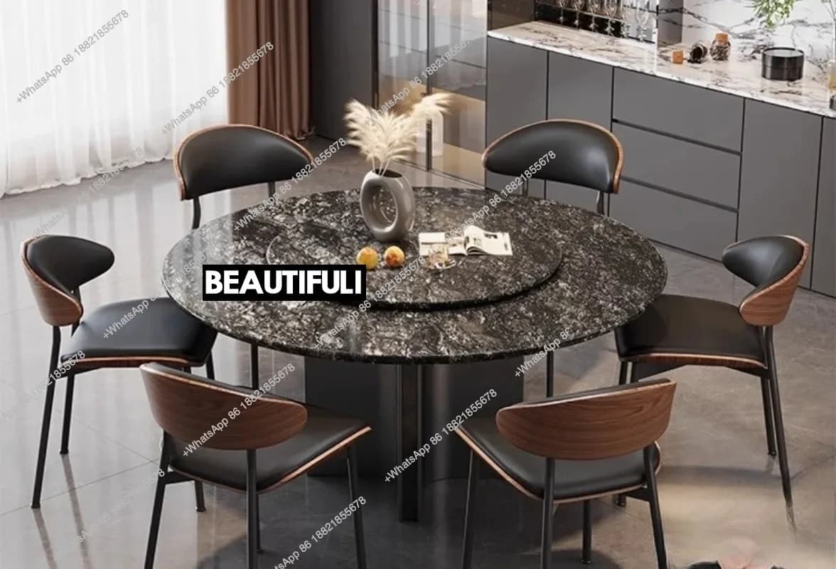 Natural luxury stone dining table Italian minimalist round dining table art creative home