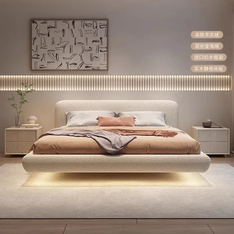 Velvet Girls Backrest Bed Decoration Light Cute Floating Adults Queen Bed Modern Luxury Lounges Camas De Dormitorio Furniture