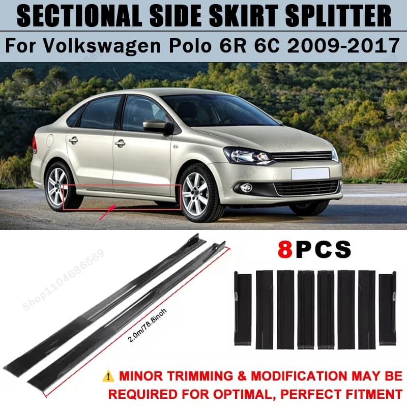 For Volkswagen Polo 6R 6C 2009-2017 Side Skirts Extension Rocker Panel Splitter 78.7" ABS Plastic Body Kit Tuning 2010 2011 2016