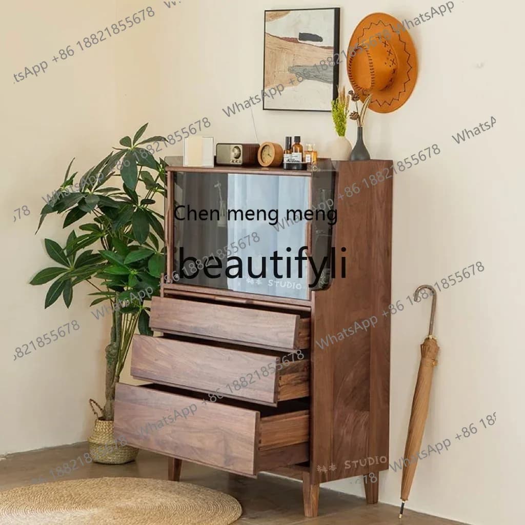 32North American black walnut solid wood bedroom chest, living room dining side, dresser glass tea, locker