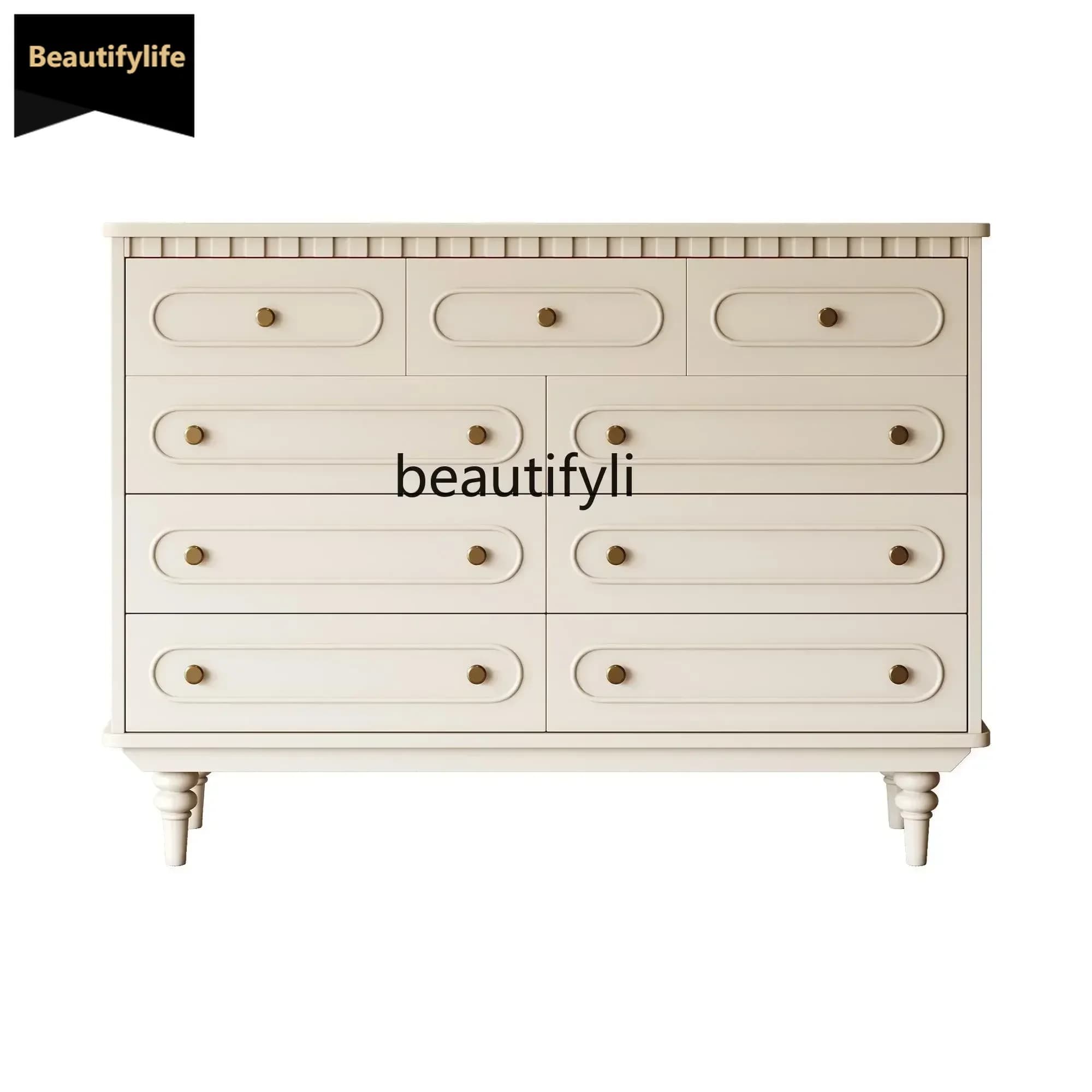 ltFrench solid wood nine-chest cabinet, bedroom furniture against the wall, living room drawer locker, white storage cabinet lll