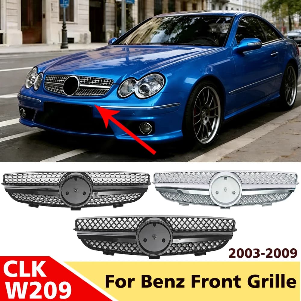 For Mercedes CLK 2003 2009 Custom Glossy Grille,ABS Carbon Fiber Style Car Grille,Exterior Modification Parts