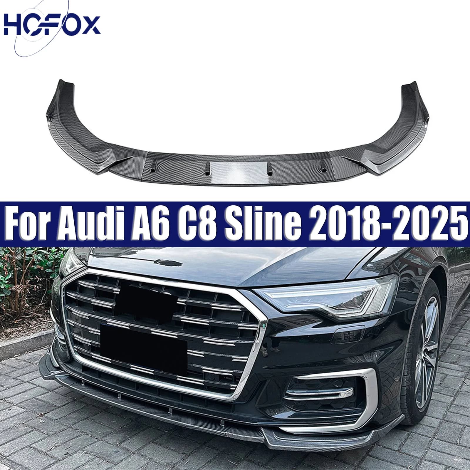 For Audi A6 C8 Sline 2018-2025 Car Front Bumper Splitter Lip Diffuser Spoiler Body Kit Trim