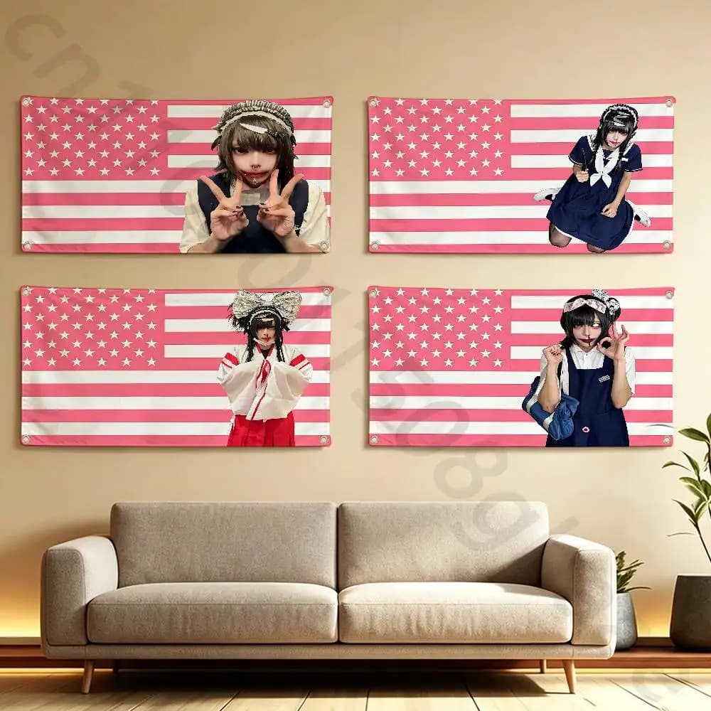 S‑Senketsuakochan hiro Flag Tapestry Wall Hanging Sassy Aesthetic Decoration Dorm PartyBackdrops Cloth