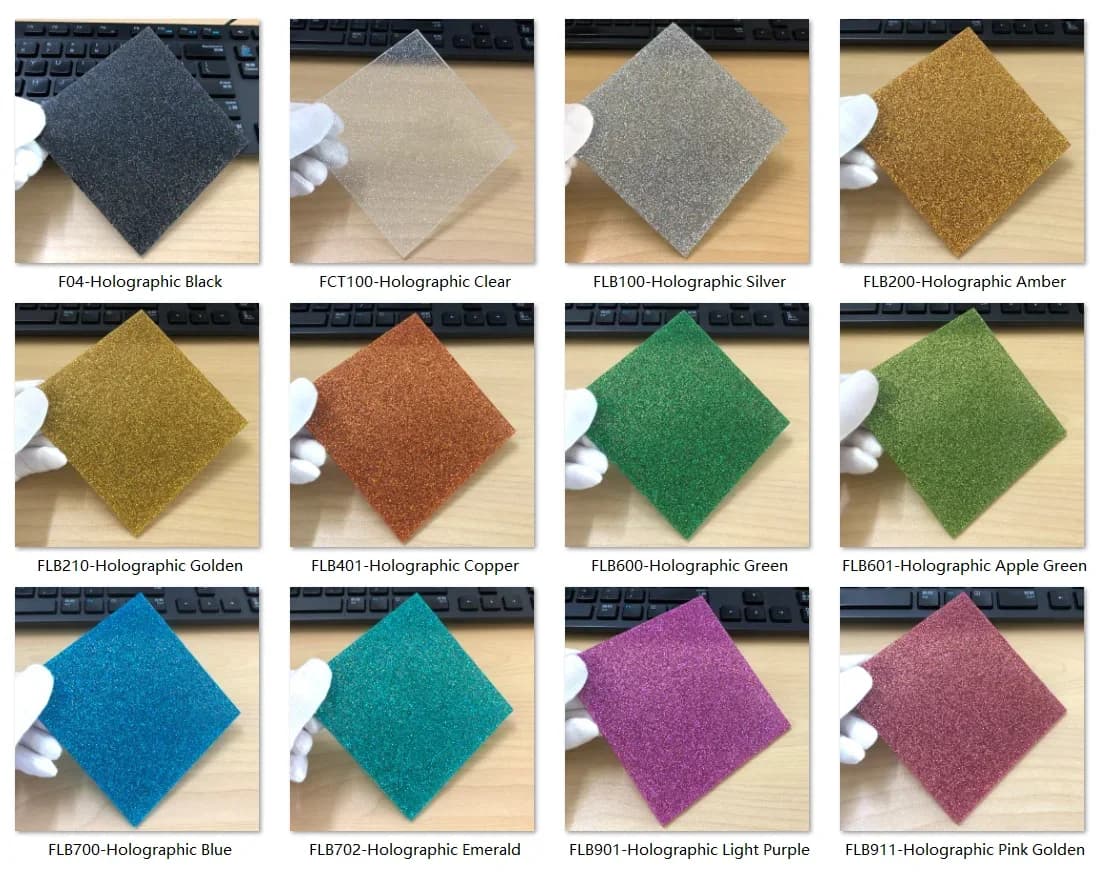 Dual Face Holographic Sparkle PMMA Acrylic Panel, 3.0mm Thickness, 12 Color Selections, for Ornaments & Handcraft Creations