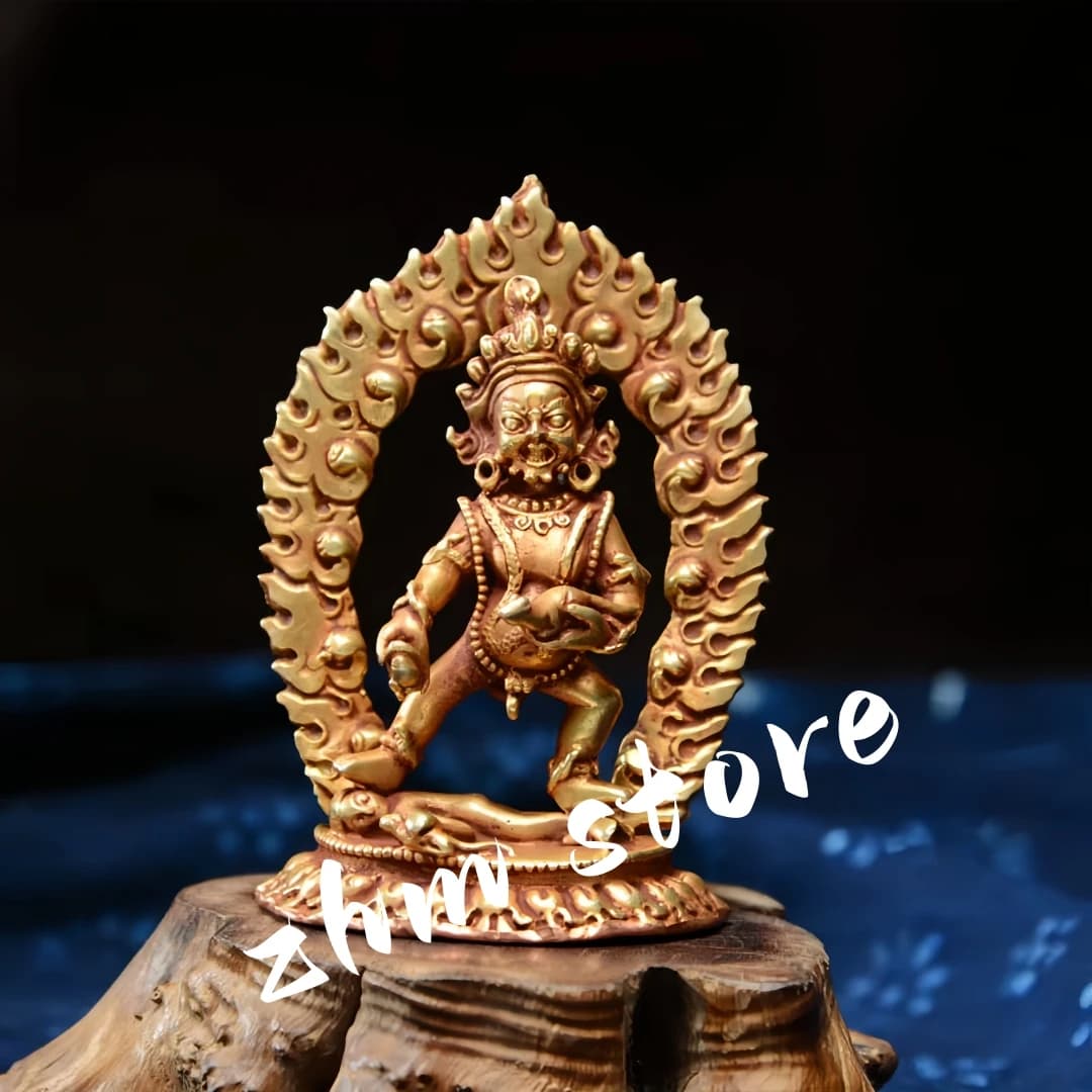 9cm Black Jambhala Jambhala Tibetan Mini Copper Bodhisattva,Carving Exquisite Buddhist Home/Temple Putting Decorate Figurine