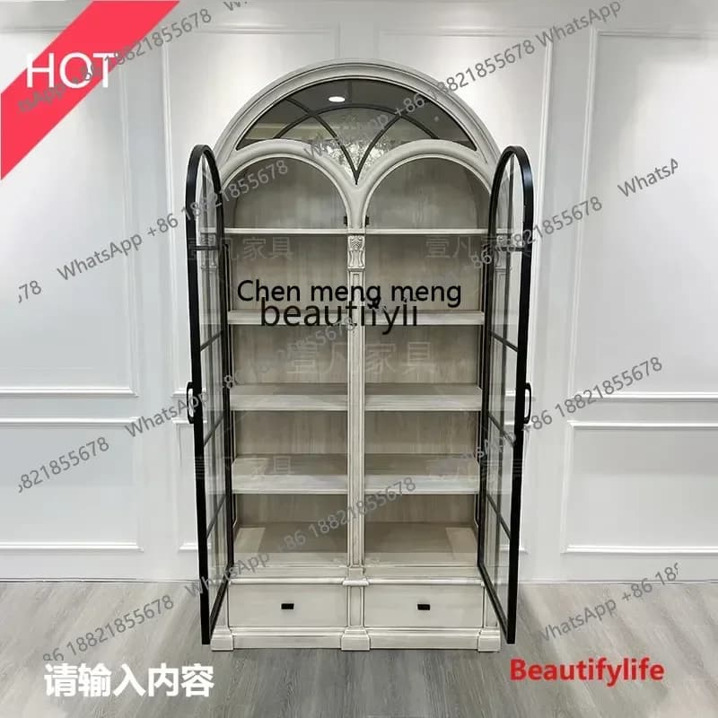 cn8350 ss American art architecture revival arched wine cabinet French solid wood retro old semi-circular glass door dining side